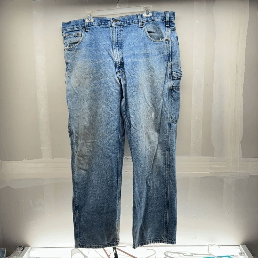 Carhartt Jeans Mens 42x32 Blue Denim Carpenter Pants Light Wash B171 DST VTG Y2K